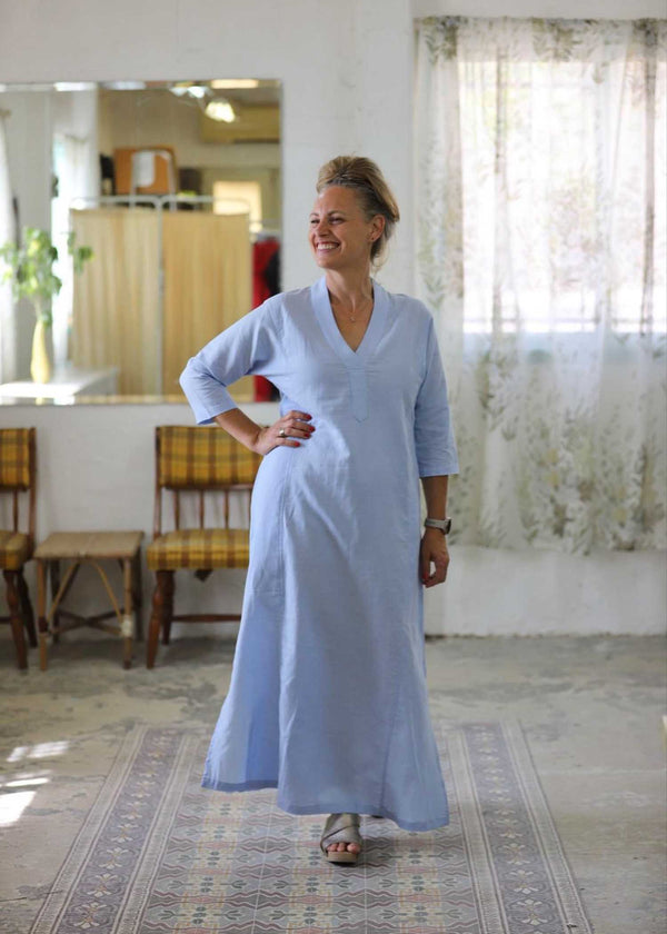 שמלת גלביה לנצח קלאסית | פשתן תכלת