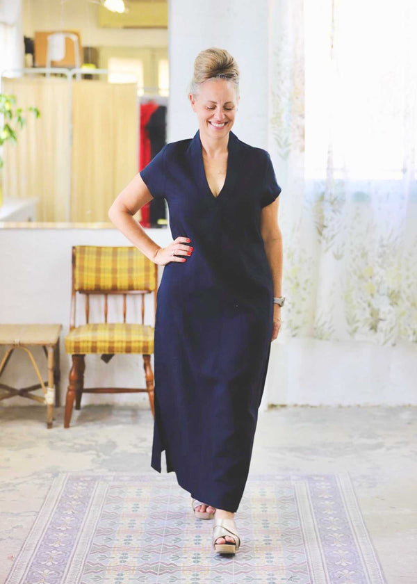 שמלת גלביה לנצח | שרוול קצר | לייקרה כחול נייבי