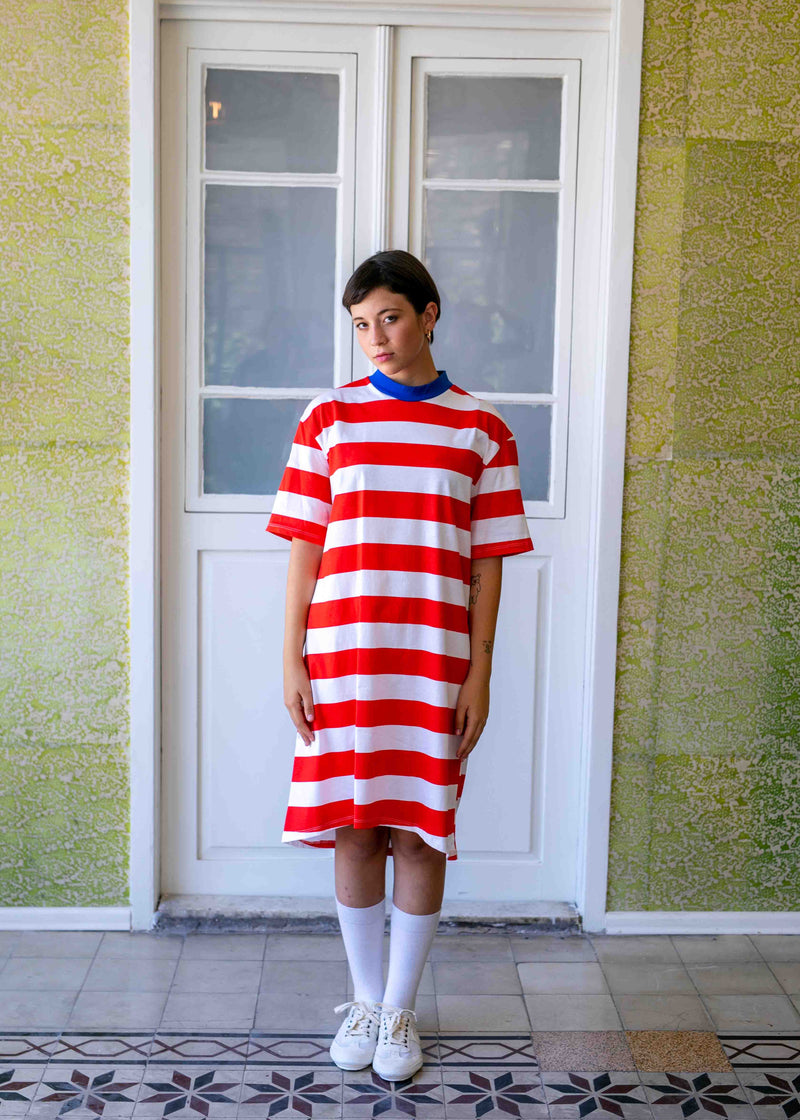 שמלת טריקו קנדי | פסים אדום