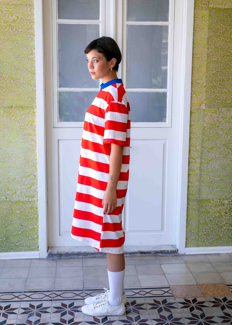 שמלת טריקו קנדי | פסים אדום
